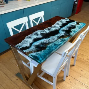 Rectangular Epoxy Table with Ocean Wave